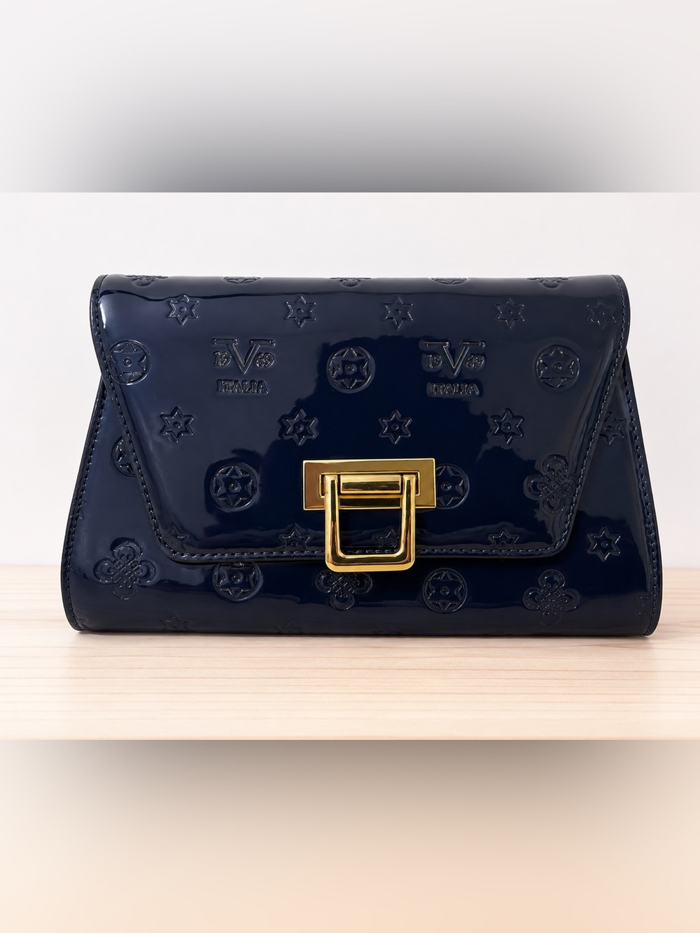 Versace 19.69 Italia Navy Patent Leather Clutch – Embossed | Made in Italy